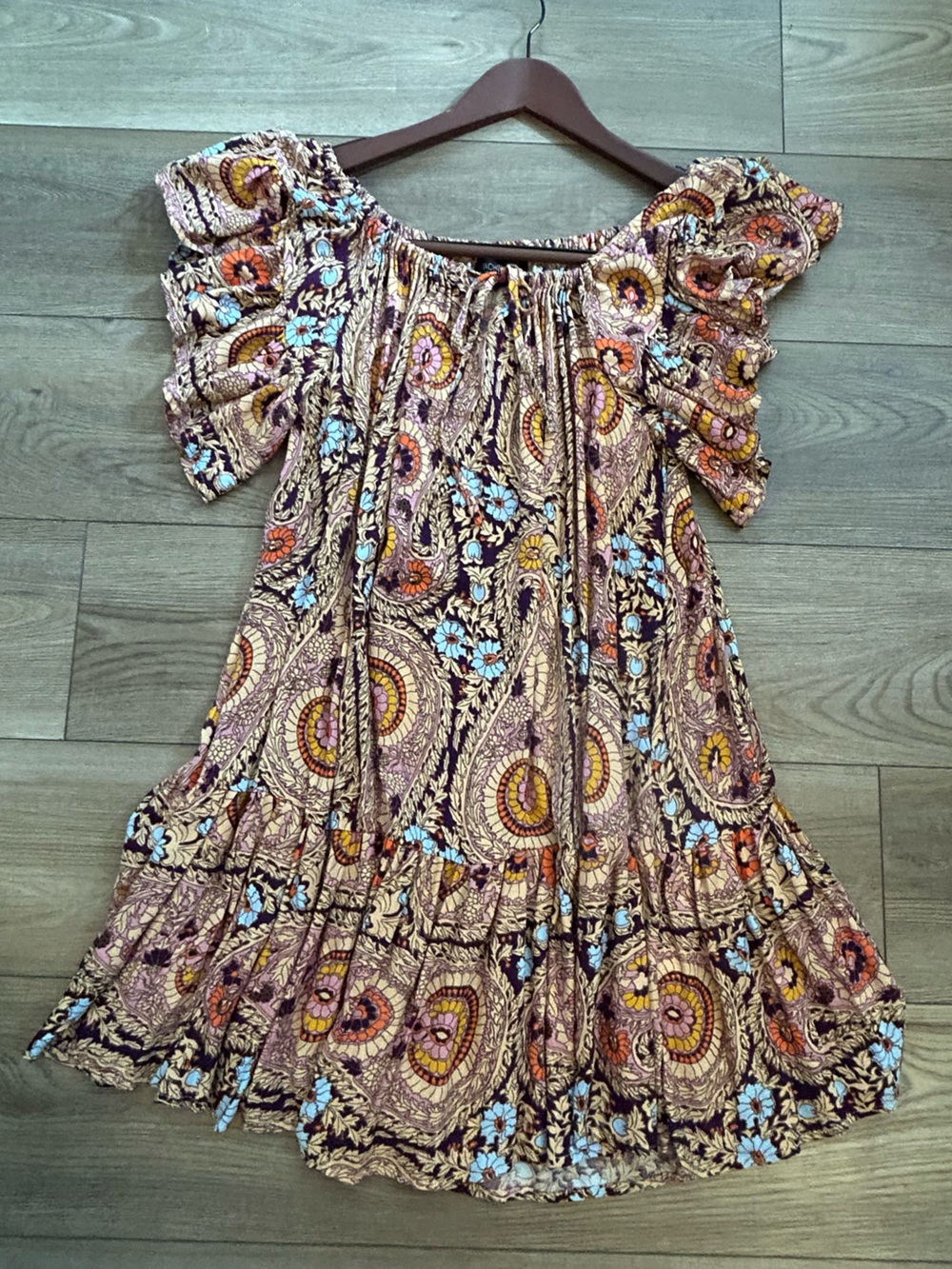 Rachel Zoe Boho Paisley Floral Flutter Sleeve Mini Dress S